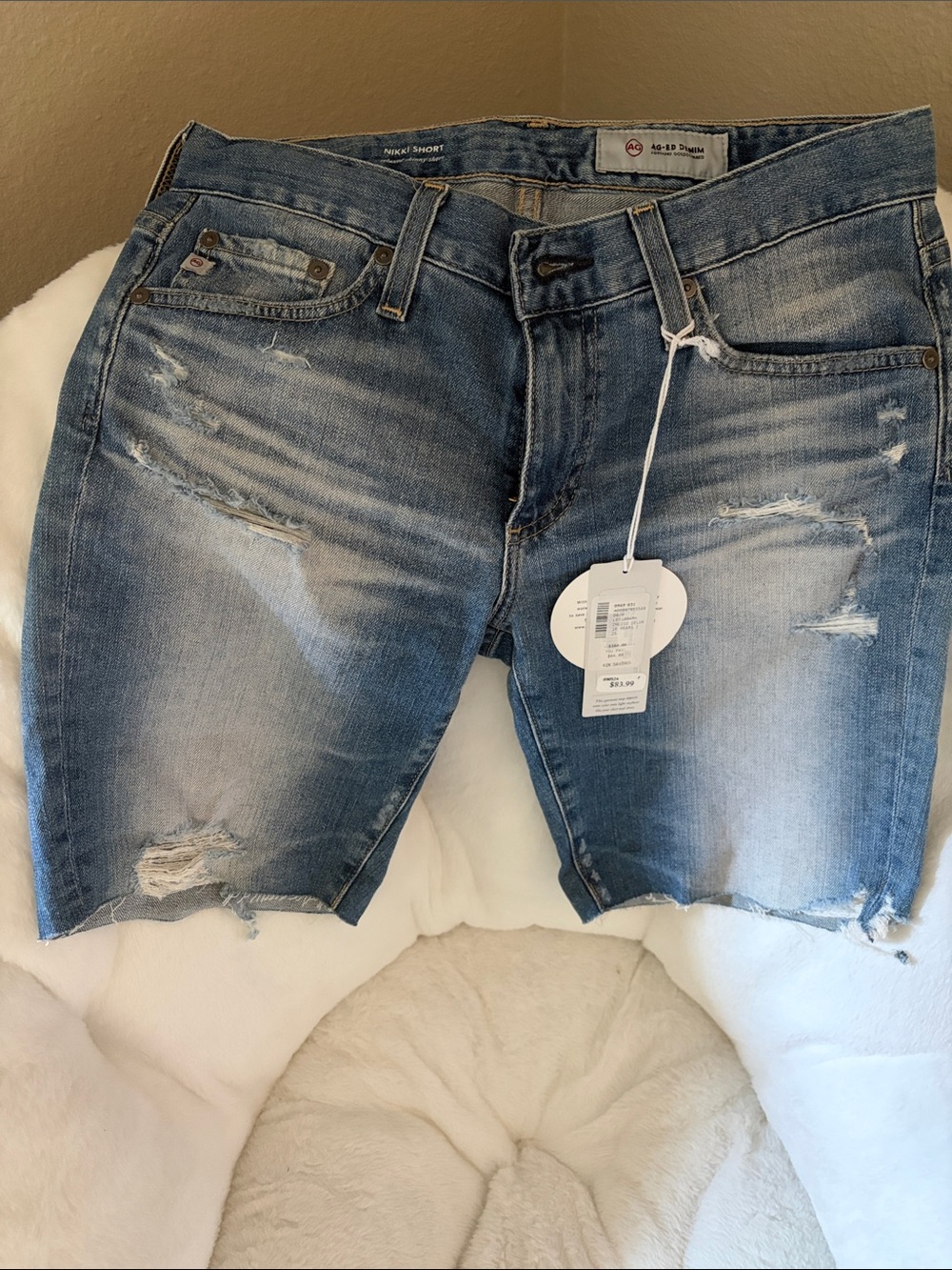 Ag Adriano Goldschmied Light Blue Distressed Denim Shorts